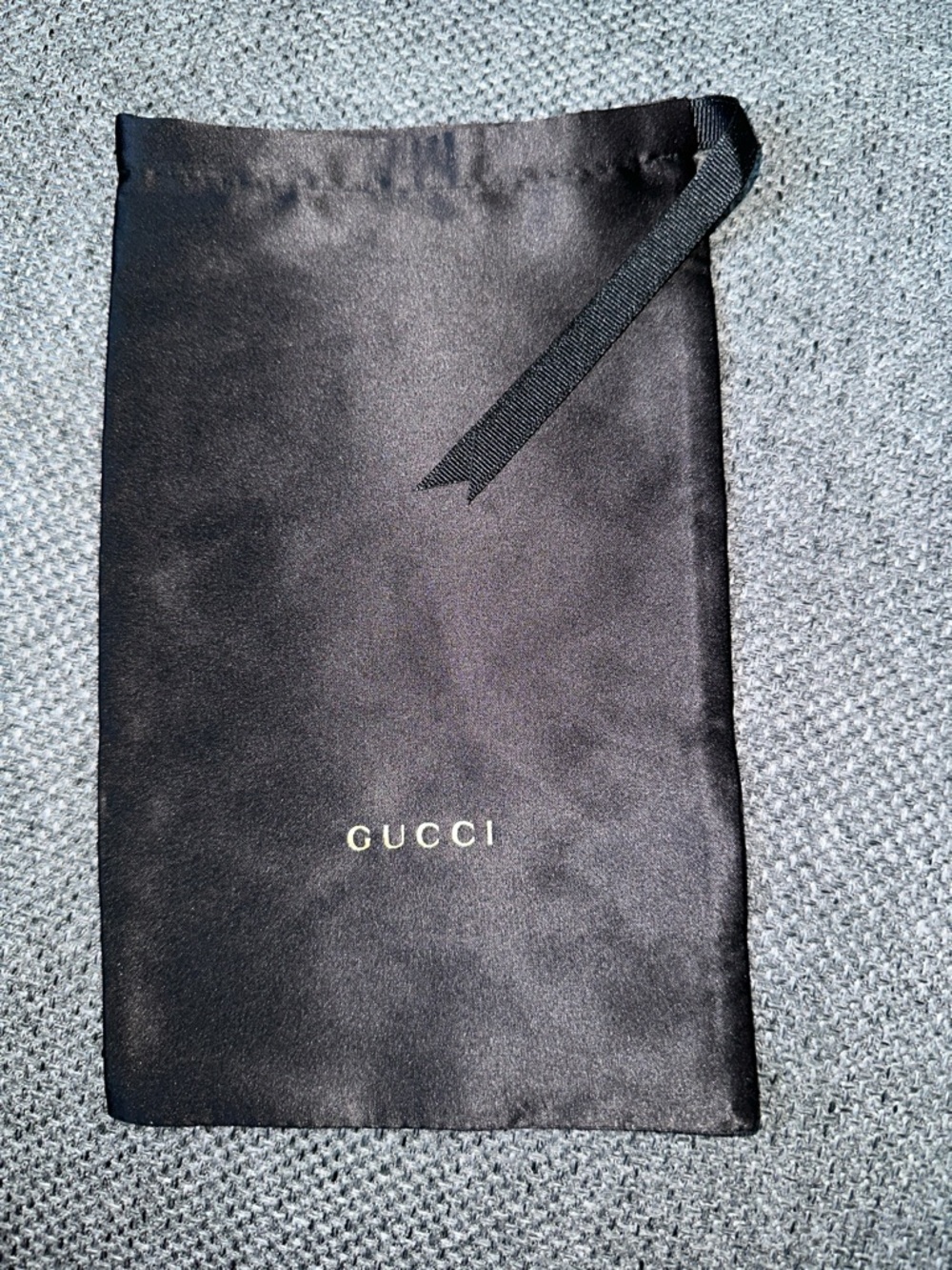 Gucci Black Satin Drawstring Pouch with Gold Logo